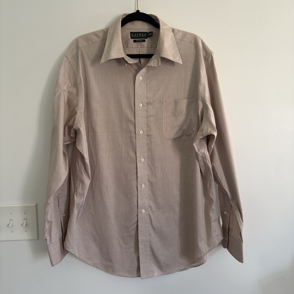 Ralph Lauren Mens Size 17 34/35 Dusty Rose Non Iron Button Down Dress Shirt